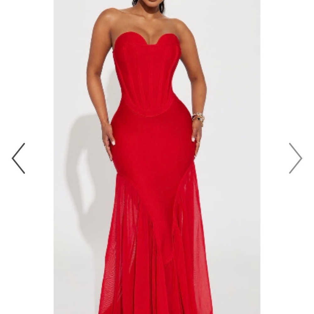 Fashion Nova Bandage Bold Red Strapless Gown